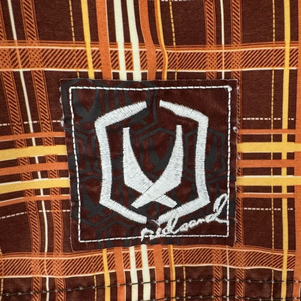 RedSand Brown Yellow‎ Orange Pattern Drawstring Closure Side Plaid Boardshorts